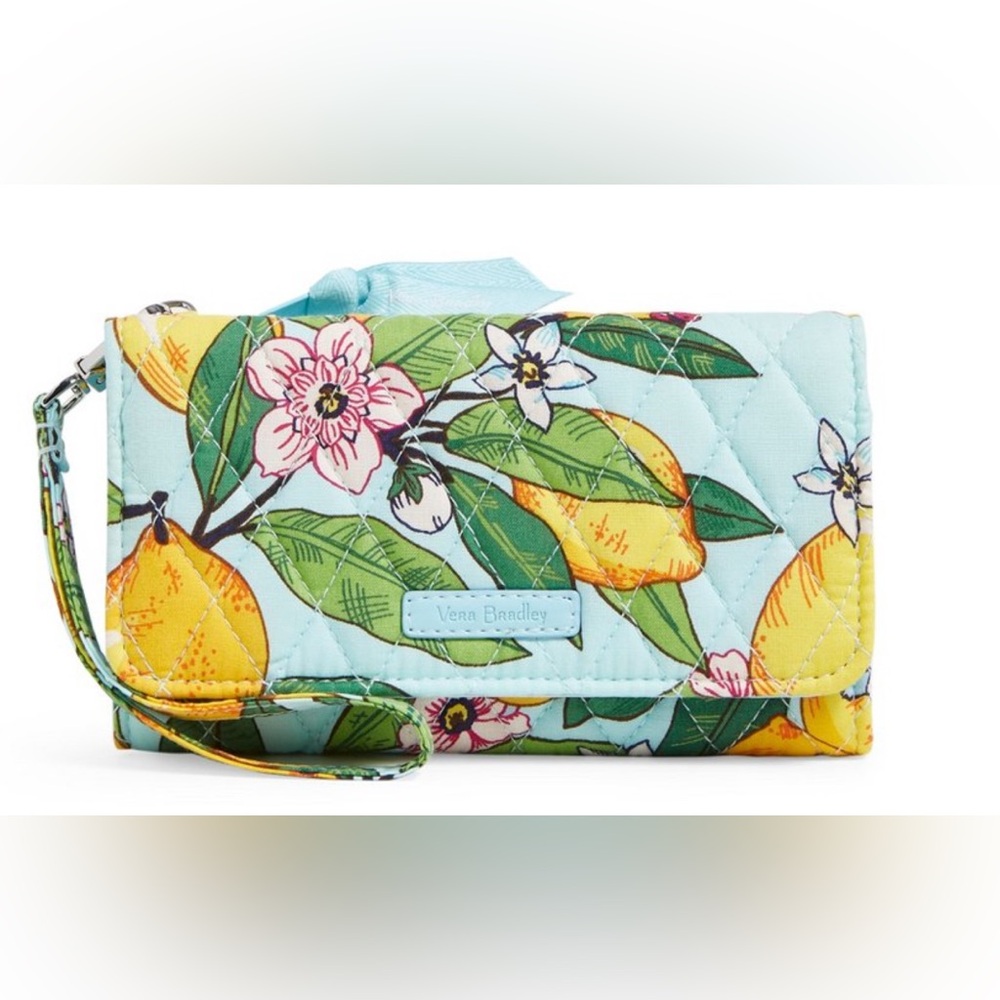 🎁 NWT Vera Bradley Cotton Wristlet + Lanyard, Lemon Grove